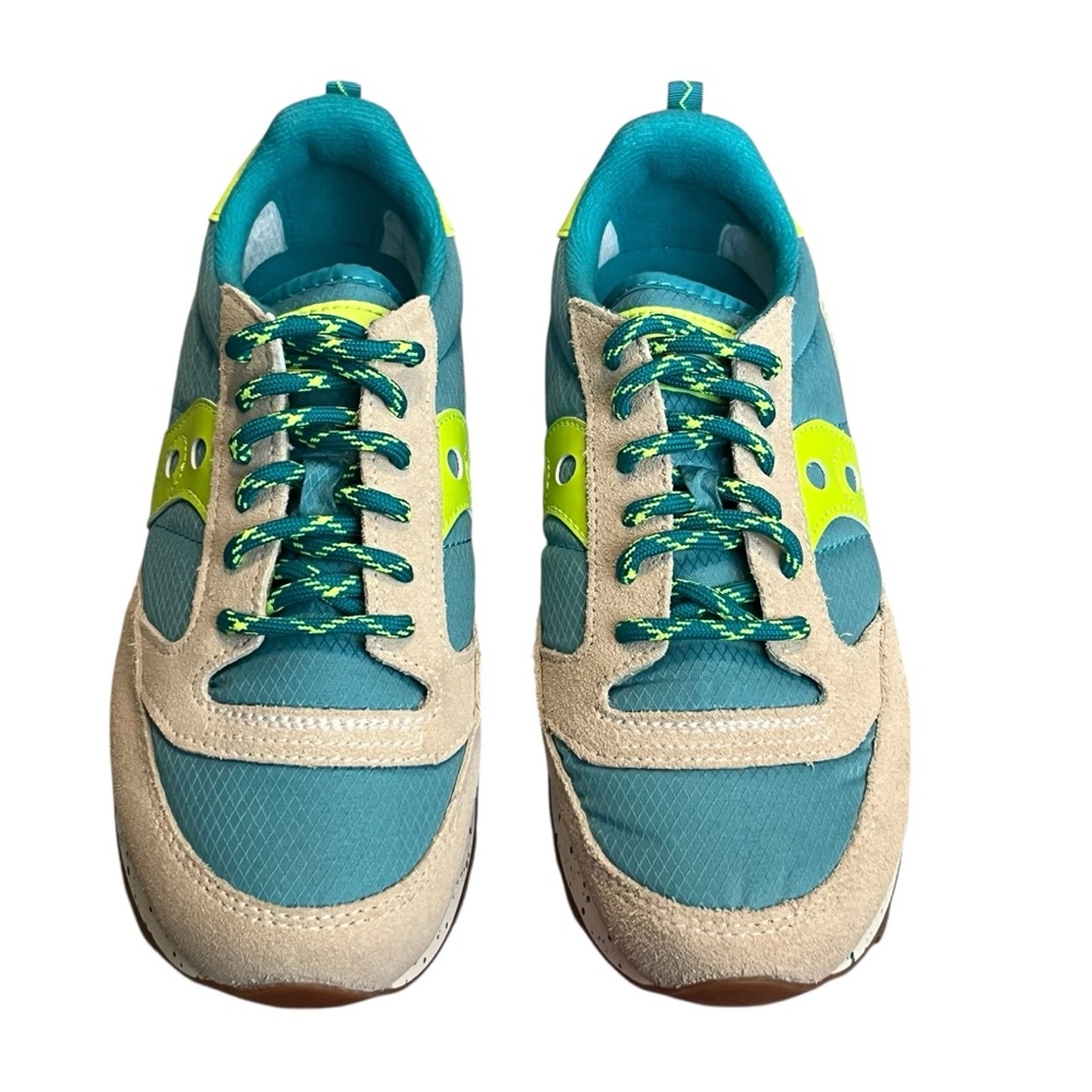 Saucony‎ Women Jazz Original Casual Suede size 7 Neon Green Teal Tan - Picture 5 of 8